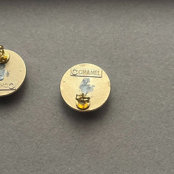 Upcycled Vintage Chanel CC Pink and Gold Earrings - 24k Gold-Plated - Handmade - Picture 4 of 4